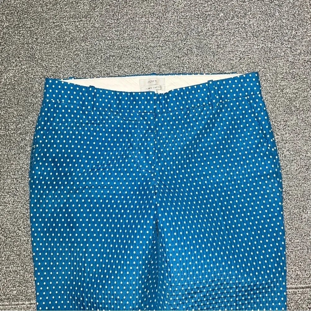 J.Crew Cafe Capri Polka Dot Pants Women's Size 4 Blue Mid Rise Stretch